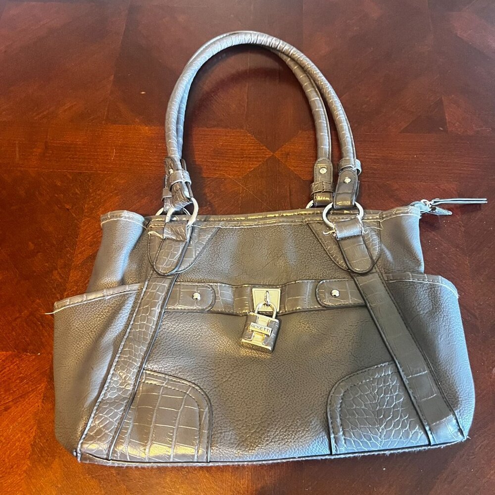 Rosetti Gray Faux Leather Tote Purse Croc-Embossed purse Padlock handbag